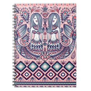 Mermaids Folk Elements Vintag nahtlos Notizblock