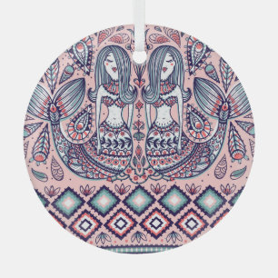 Mermaids Folk Elements Vintag nahtlos Ornament Aus Glas