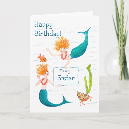 Mermaids Geburtstagskarte für eine Schwester Karte (Vorderseite)
