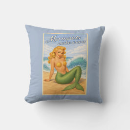 Mermaids Make Waves Retro Coastal Blue Beach Decor Kissen