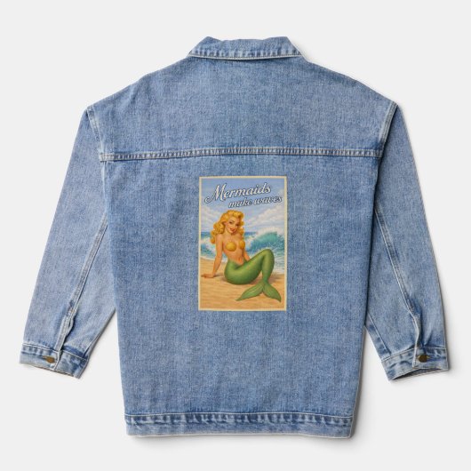 Mermaids Make Waves Retro Pin-Up | Coastal Beach Jeansjacke (Rückseite)