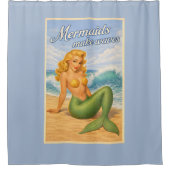 Mermaids Make Waves Retro PinUp Coastal Beach Blue Duschvorhang (Vorderseite)