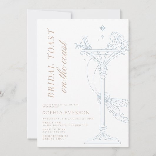 Mermaids & Martini Coastal-Brautparty Einladung (Vorderseite)