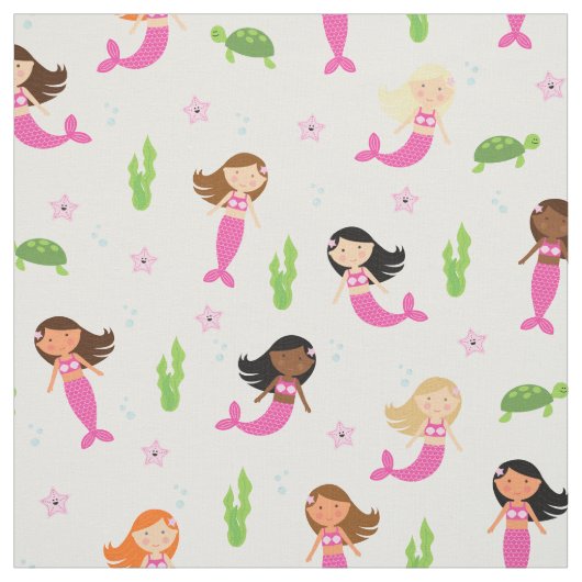 Mermaids Multiracial Pink Fabric Stoff (Muster)