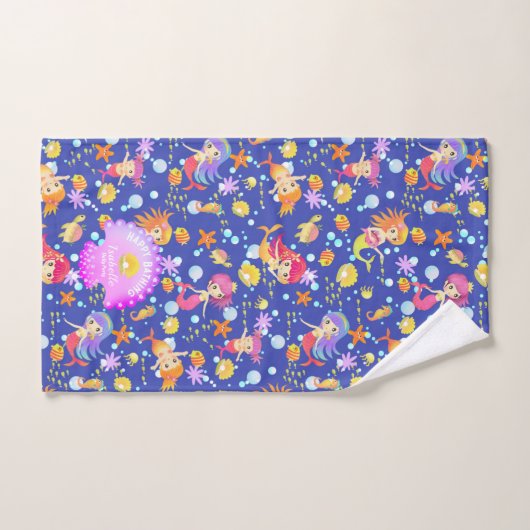 Mermaids Navy Blue Badhandtuch Set (Handtuch)
