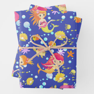 Mermaids Navy Blue Geschenkpapier Set