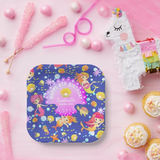 Mermaids Navy Blue Pappteller (Party)