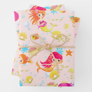 Mermaids Peach Pink Geschenkpapier Set