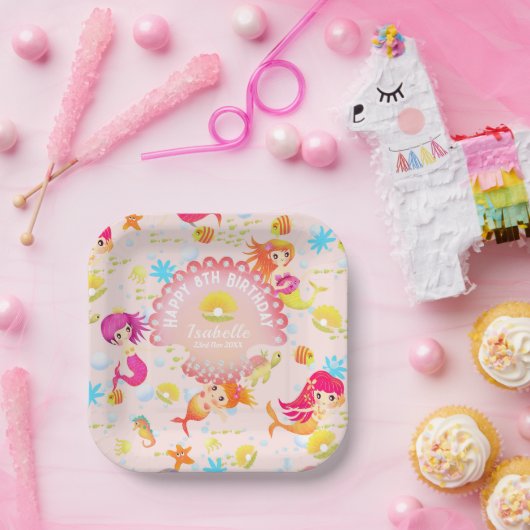 Mermaids Peach Pink Pappteller (Party)