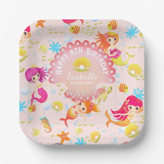 Mermaids Peach Pink Pappteller (Vorderseite)