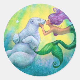 Mermaid's Polar Bear Kiss Sticker