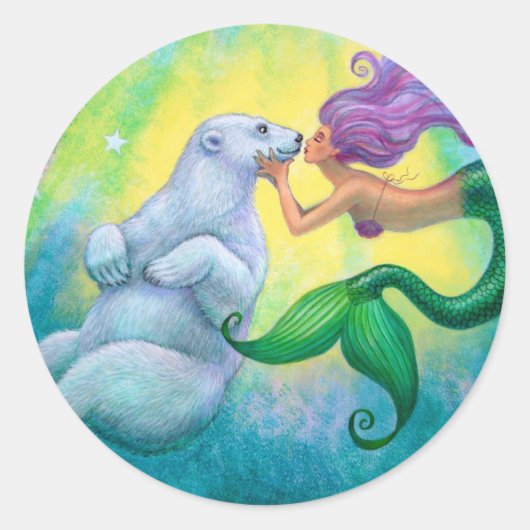 Mermaid's Polar Bear Kiss Sticker (Vorderseite)