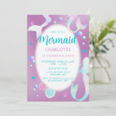 Mermaids Rainbow Iridescent Glitzer Aqua Birthday Einladung (Stehend Vorderseite)
