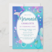 Mermaids Rainbow Iridescent Glitzer Pink Aqua Nied Einladung (Vorderseite)