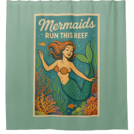 Mermaids Run This Reef | Retro Coral Fish Sea Life Duschvorhang