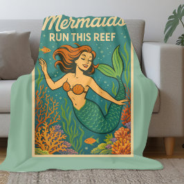 Mermaids Run This Reef | Retro Coral Fish Sea Life Fleecedecke