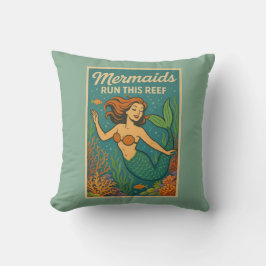 Mermaids Run This Reef | Retro Coral Fish Sea Life Kissen