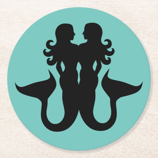 Mermaids Silhouetten Segelschiff Bulle Runder Pappuntersetzer (Vorderseite)
