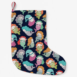 Mermaids: skurrile nahtlose Muster. Kleiner Weihnachtsstrumpf