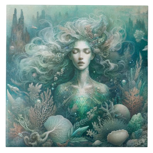 Mermaid's Tranquil Domain - Keramik Tile Fliese (Vorderseite)
