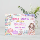 Mermaids und Dinosaurier Joint Sibling Geburtstag Einladung (Stehend Vorderseite)