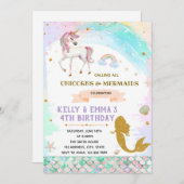 Mermaids und Einhorngeburtstag Einladung (Vorne/Hinten)
