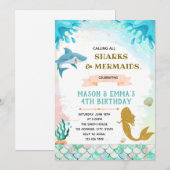 Mermaids und Haifische gemeinsame Geburtstagseinla Einladung (Vorne/Hinten)
