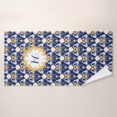 Mermaids und Muscheln Damask Muster Mit Monogramm Badehandtuch (Badehandtuch)