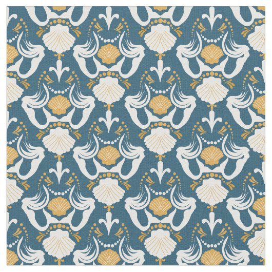 Mermaids und Muscheln-Damask-Muster Stoff (Nahaufnahme)