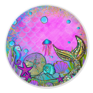 Mermaids und Muscheln Rosa Funkelnd Glitzern Keramikknauf