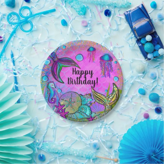 Mermaids und Muscheln Rosa Funkelnd Party Pappteller (Party)