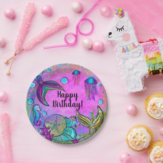 Mermaids und Muscheln Rosa Funkelnd Party Pappteller (Party)