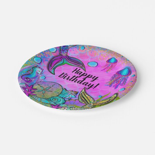 Mermaids und Muscheln Rosa Funkelnd Party Pappteller (Schrägansicht)