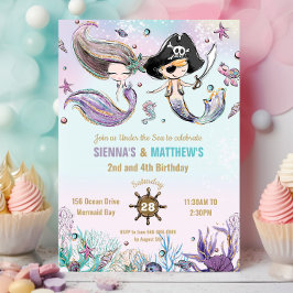 Mermaids und Pirates Twins Siblings Gemeinsamer Ge Einladung