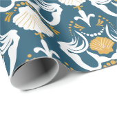 Mermaids und Seashells Damask Muster Geschenkpapier (Rolleneckpunkt)