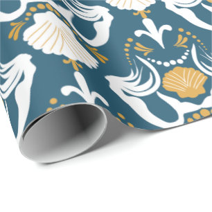 Mermaids und Seashells Damask Muster Geschenkpapier