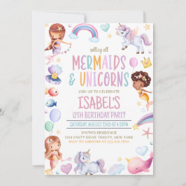 Mermaids und Unicorns zum Geburtstag Einladung