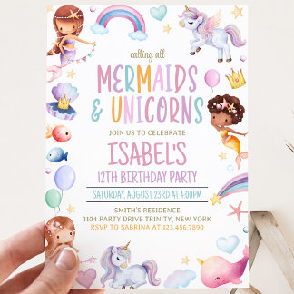 Mermaids und Unicorns zum Geburtstag Einladung