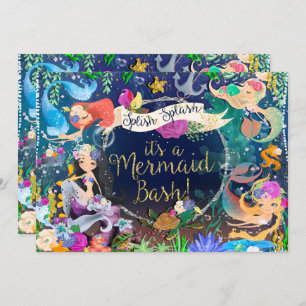 Mermaids Under Sea Mermaid Bash Birthday Party Einladung