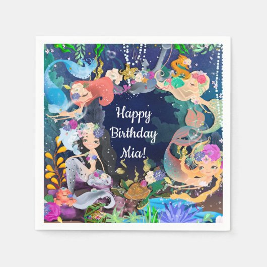 Mermaids Under Sea Mermaid Bash Birthday Party Serviette (Vorderseite)