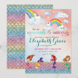 Mermaids, Unicorns und Rainbows-Party Einladungen