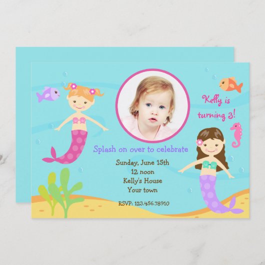 Mermaids unter dem Meeresgrund Einladung (Vorne/Hinten)