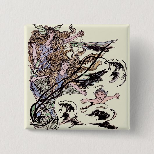 Mermaids Vintage Viktorianische Illustration Button (Vorderseite)