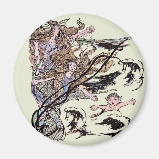 Mermaids Vintage Viktorianische Illustration Magnet (Vorne)