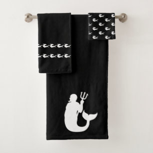 Merman Haie Bad Schwarz-Weiß Handtuch Set