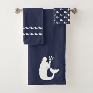 Merman Haie Badezimmer Blau & Weiß Badhandtuch Set