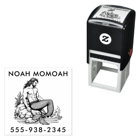 Merman Hunk auf felsigem Schwanz im Meer Wellen Permastempel (Beispiel)