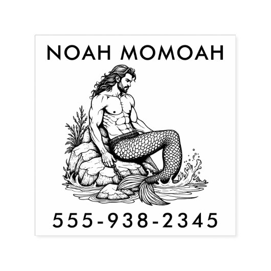 Merman Hunk auf felsigem Schwanz im Meer Wellen Permastempel (Design)