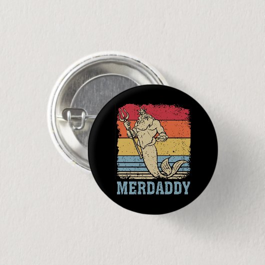 Merman Mermaid Daddy Fish Father Button (Vorne & Hinten)
