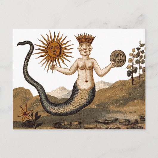 Merman mit drei Gesichtspunkten Mittelaltersymbol Postkarte (Vorderseite)